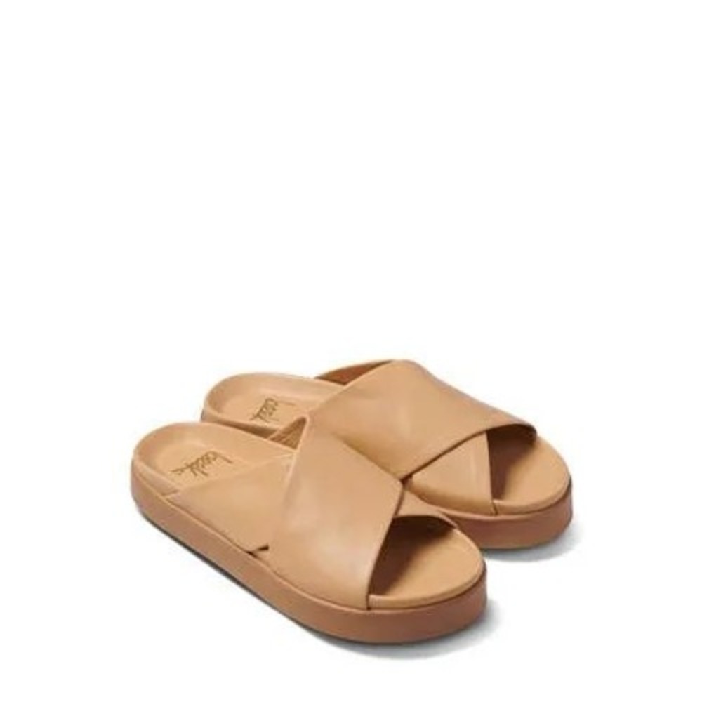 Beek Finch Tan Leather Platform Criss Cross‎ Slide Sandals Womens 8
